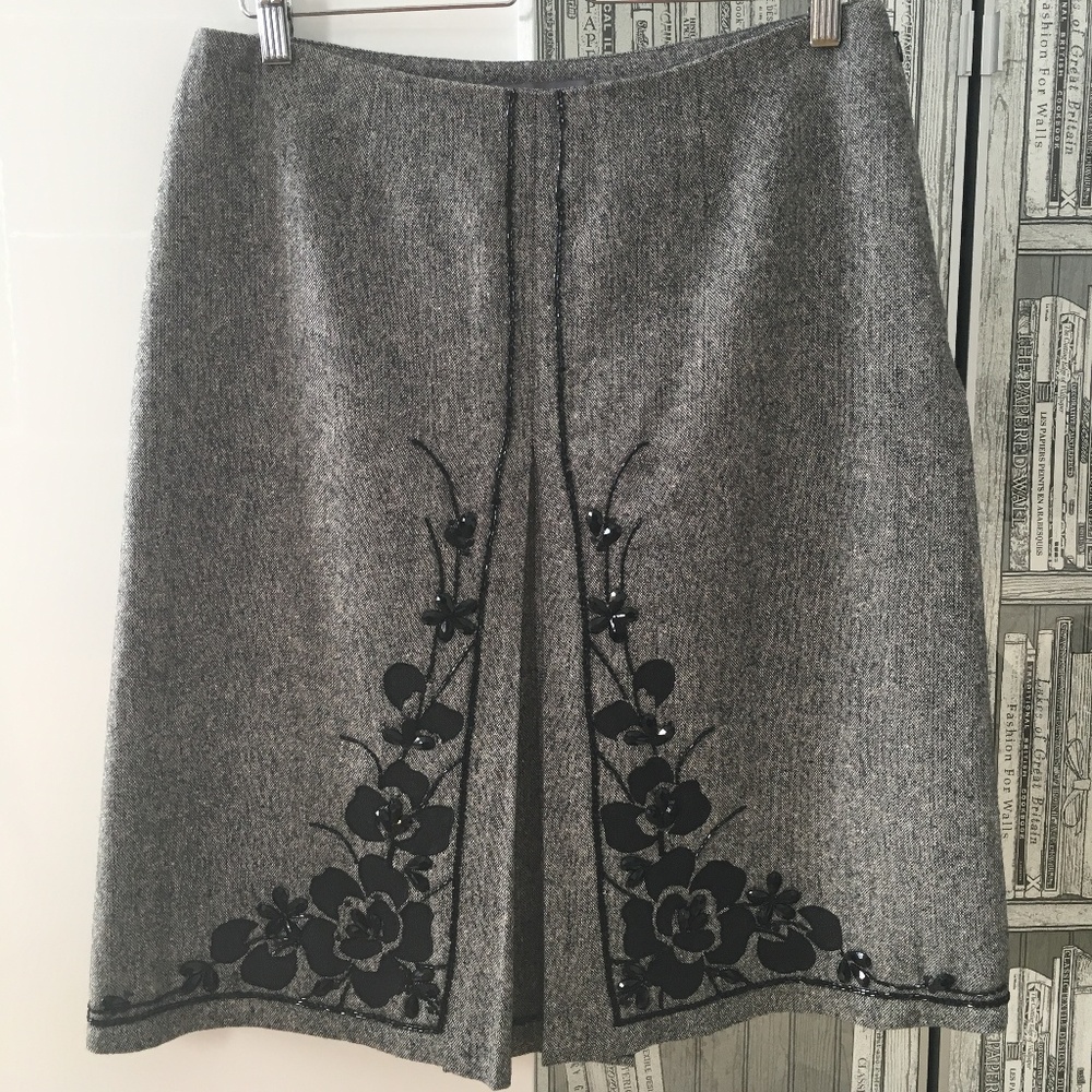 Liz Claiborne Embellished Floral Wool Silk Skirt 8